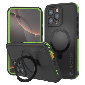 Funda impermeable para iPhone 16 Pro [Serie Kickstud 2.0] Cubierta protectora IP68 con protector de pantalla y soporte [Verde]