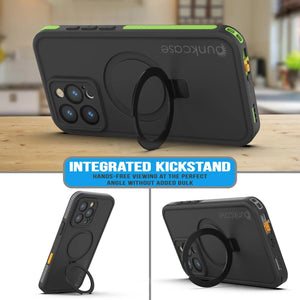 Funda impermeable para iPhone 16 Pro [Serie Kickstud 2.0] Cubierta protectora IP68 con protector de pantalla y soporte [Verde]