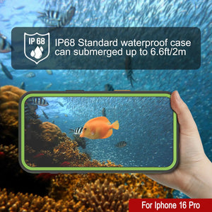 Funda impermeable para iPhone 16 Pro [Serie Kickstud 2.0] Cubierta protectora IP68 con protector de pantalla y soporte [Verde]