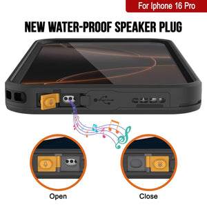 Funda impermeable para iPhone 16 Pro [Serie Kickstud 2.0] Cubierta protectora IP68 con protector de pantalla y soporte [Negro]