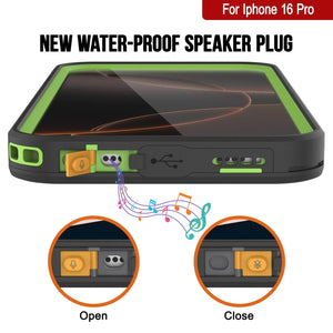 Funda impermeable para iPhone 16 Pro [Serie Kickstud 2.0] Cubierta protectora IP68 con protector de pantalla y soporte [Verde]