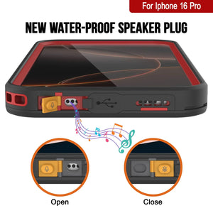Funda impermeable para iPhone 16 Pro [Serie Kickstud 2.0] Cubierta protectora IP68 con protector de pantalla y soporte [Rojo]