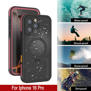 Funda impermeable para iPhone 16 Pro [Serie Kickstud 2.0] Cubierta protectora IP68 con protector de pantalla y soporte [rosa]