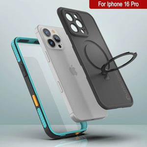 Funda impermeable para iPhone 16 Pro [Serie Kickstud 2.0] Cubierta protectora IP68 con protector de pantalla y soporte [Verde azulado]