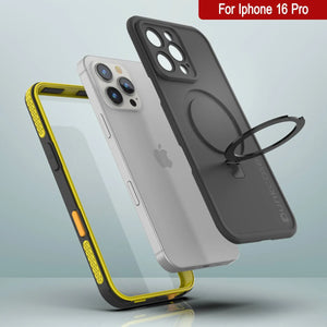 Funda impermeable para iPhone 16 Pro [Serie Kickstud 2.0] Cubierta protectora IP68 con protector de pantalla y soporte (amarillo)