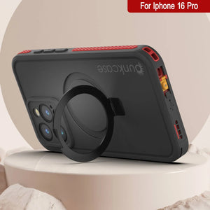 Funda impermeable para iPhone 16 Pro [Serie Kickstud 2.0] Cubierta protectora IP68 con protector de pantalla y soporte [Rojo]