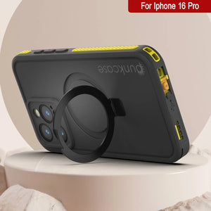 Funda impermeable para iPhone 16 Pro [Serie Kickstud 2.0] Cubierta protectora IP68 con protector de pantalla y soporte (amarillo)