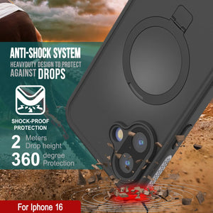 Funda impermeable para iPhone 16 [Serie Kickstud 2.0] Cubierta protectora IP68 con protector de pantalla y soporte [Blanco]