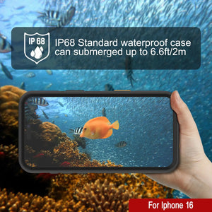 Funda impermeable para iPhone 16 [Serie Kickstud 2.0] Cubierta protectora IP68 con protector de pantalla y soporte [Negro]