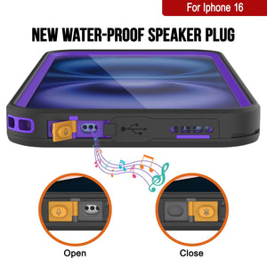 Funda impermeable para iPhone 16 [Serie Kickstud 2.0] Cubierta protectora IP68 con protector de pantalla y soporte [púrpura]