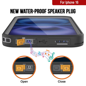 Funda impermeable para iPhone 16 [Serie Kickstud 2.0] Cubierta protectora IP68 con protector de pantalla y soporte [gris]