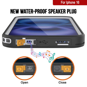 Funda impermeable para iPhone 16 [Serie Kickstud 2.0] Cubierta protectora IP68 con protector de pantalla y soporte [Blanco]