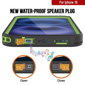 Funda impermeable para iPhone 16 [Serie Kickstud 2.0] Cubierta protectora IP68 con protector de pantalla y soporte [Verde]