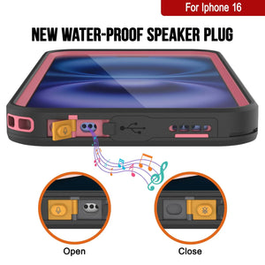 Funda impermeable para iPhone 16 [Serie Kickstud 2.0] Cubierta protectora IP68 con protector de pantalla y soporte [rosa]