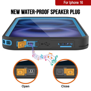 Funda impermeable para iPhone 16 [Serie Kickstud 2.0] Cubierta protectora IP68 con protector de pantalla y soporte [Azul]