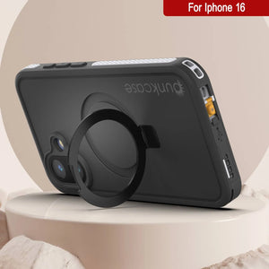 Funda impermeable para iPhone 16 [Serie Kickstud 2.0] Cubierta protectora IP68 con protector de pantalla y soporte [Blanco]