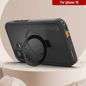 Funda impermeable para iPhone 16 [Serie Kickstud 2.0] Cubierta protectora IP68 con protector de pantalla y soporte [gris]