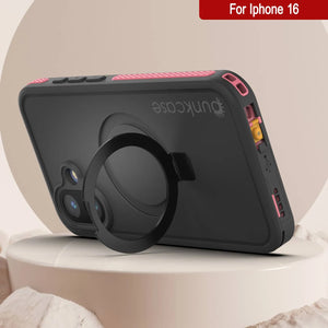 Funda impermeable para iPhone 16 [Serie Kickstud 2.0] Cubierta protectora IP68 con protector de pantalla y soporte [rosa]