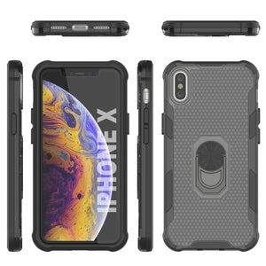 Funda PunkCase para iPhone X [Serie Magnetix 2.0] - Funda Protectora Transparente de TPU con Soporte [Negro]