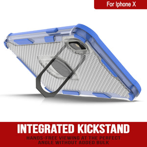 Funda PunkCase para iPhone X [Serie Magnetix 2.0] Cubierta protectora TPU transparente con soporte para mesa [Azul].