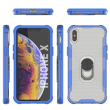 Load image into Gallery viewer, Funda PunkCase para iPhone X [Serie Magnetix 2.0] Cubierta protectora TPU transparente con soporte para mesa [Azul].
