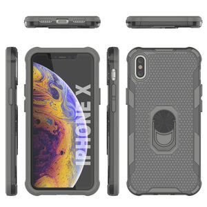 PunkCase para iPhone X [Serie Magnetix 2.0] Funda transparente de TPU protectora con soporte [Gris].