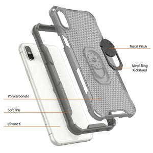 PunkCase para iPhone X [Serie Magnetix 2.0] Funda transparente de TPU protectora con soporte [Gris].