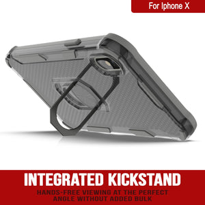 PunkCase para iPhone X [Serie Magnetix 2.0] Funda transparente de TPU protectora con soporte [Gris].