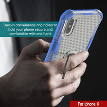 Load image into Gallery viewer, Funda PunkCase para iPhone X [Serie Magnetix 2.0] Cubierta protectora TPU transparente con soporte para mesa [Azul].
