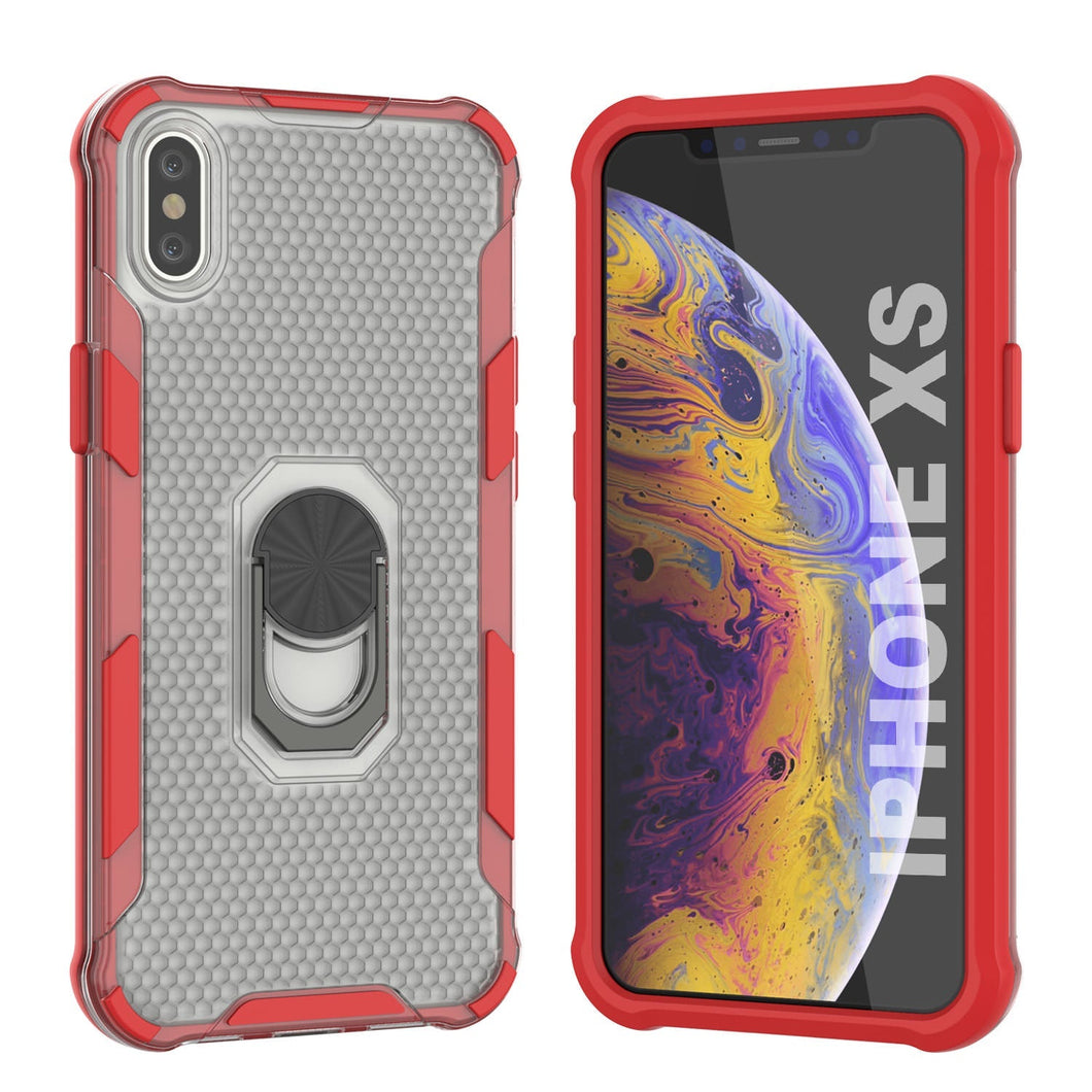 PunkCase para iPhone XS Funda [Serie Magnetix 2.0] Cubierta clara de TPU protectora con soporte [Rojo]