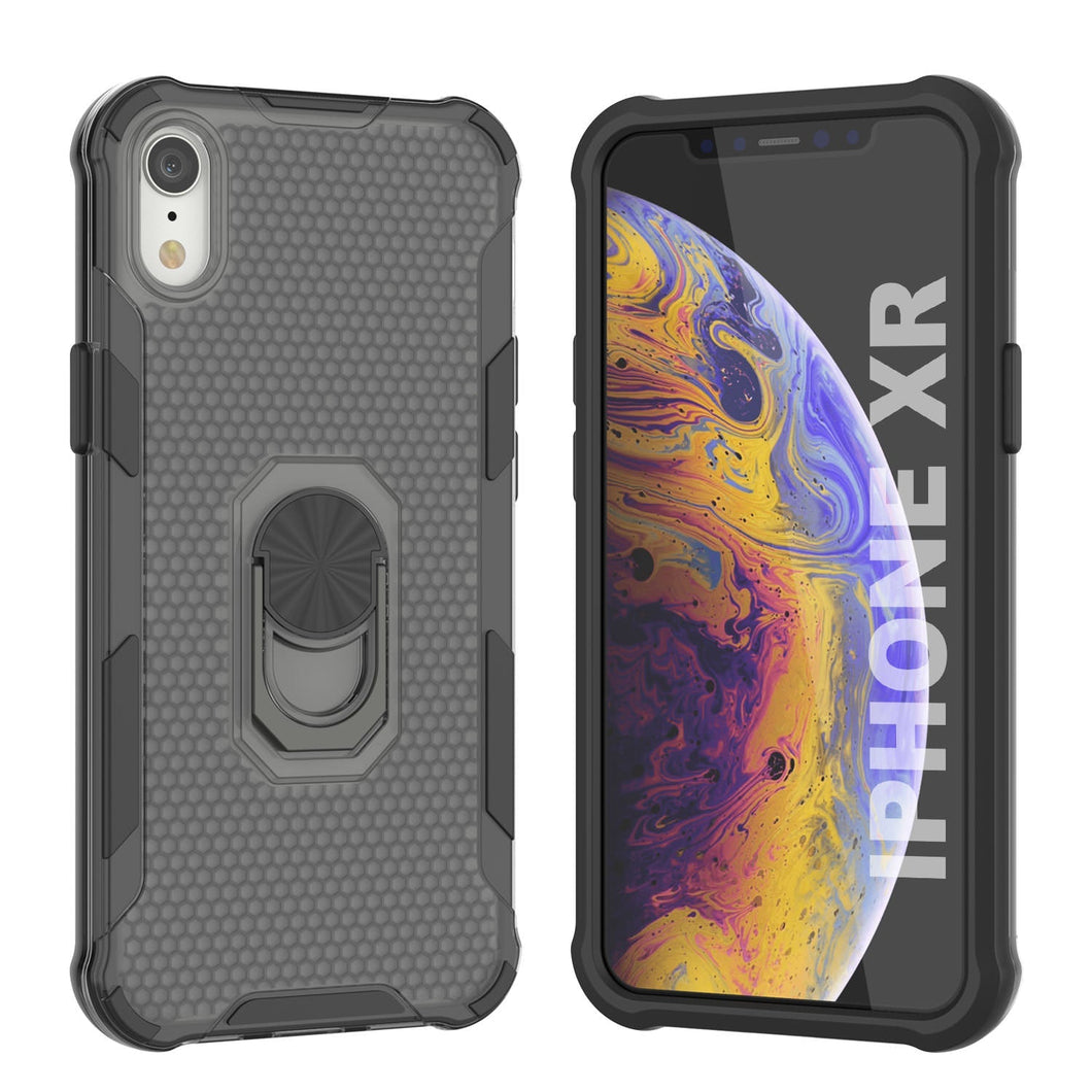 PunkCase para iPhone XR [Serie Magnetix 2.0] Funda transparente protectora de TPU con soporte [Negro]