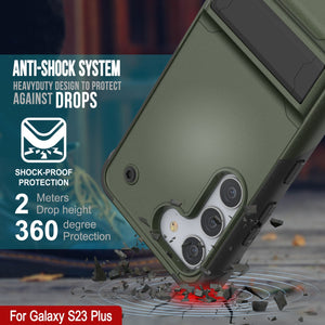 Cubierta protectora de grado militar Punkcase Galaxy S23+ Plus [Serie Reliance] Protector híbrido con soporte plegable incorporado [Verde Ejército-Negro]