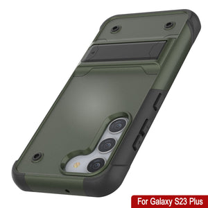 Cubierta protectora de grado militar Punkcase Galaxy S23+ Plus [Serie Reliance] Protector híbrido con soporte plegable incorporado [Verde Ejército-Negro]