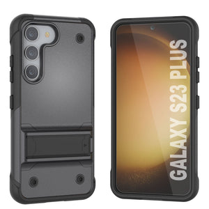 Funda Punkcase Galaxy S23+ Plus [Serie Reliance] Cubierta Híbrida Protectora de Grado Militar con Soporte Incorporado [gris-negro]