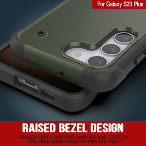 Cubierta protectora de grado militar Punkcase Galaxy S23+ Plus [Serie Reliance] Protector híbrido con soporte plegable incorporado [Verde Ejército-Negro]