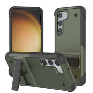 Cubierta protectora de grado militar Punkcase Galaxy S23+ Plus [Serie Reliance] Protector híbrido con soporte plegable incorporado [Verde Ejército-Negro]