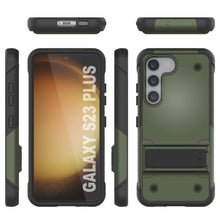 Cargar imagen en el visor de la galería, Cubierta protectora de grado militar Punkcase Galaxy S23+ Plus [Serie Reliance] Protector híbrido con soporte plegable incorporado [Verde Ejército-Negro]
