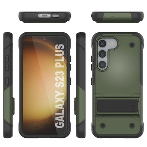 Cubierta protectora de grado militar Punkcase Galaxy S23+ Plus [Serie Reliance] Protector híbrido con soporte plegable incorporado [Verde Ejército-Negro]