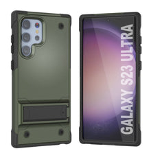 Cargar imagen en el visor de la galería, Punkcase Funda para Galaxy S23 Ultra [Serie Reliance] Cubierta protectora híbrida de grado militar con soporte incorporado [Verde Ejército-Negro]
