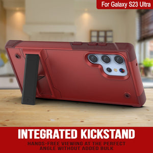 Funda Punkcase Galaxy S23 Ultra [Serie Reliance]: Cubierta protectora híbrida de grado militar con soporte incorporado [Rojo-Rosa]