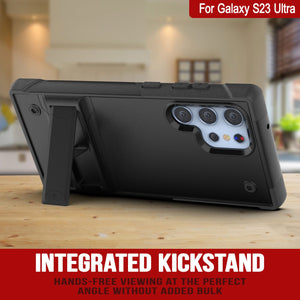 Punkcase Galaxy S23 Ultra Funda [Serie Reliance] Cubierta Militar Híbrida Protectora de Grado Militar con Soporte Incorporado [Negro].