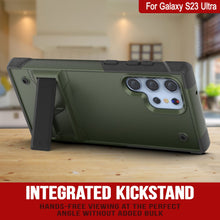 Cargar imagen en el visor de la galería, Punkcase Funda para Galaxy S23 Ultra [Serie Reliance] Cubierta protectora híbrida de grado militar con soporte incorporado [Verde Ejército-Negro]

