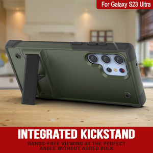 Punkcase Funda para Galaxy S23 Ultra [Serie Reliance] Cubierta protectora híbrida de grado militar con soporte incorporado [Verde Ejército-Negro]