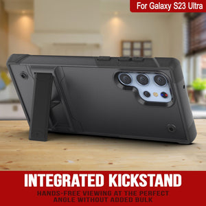 Funda para Galaxy S23 Ultra Punkcase [Serie Reliance] Protectora de Grado Militar Híbrida con Soporte Incorporado [Gris-Negro]