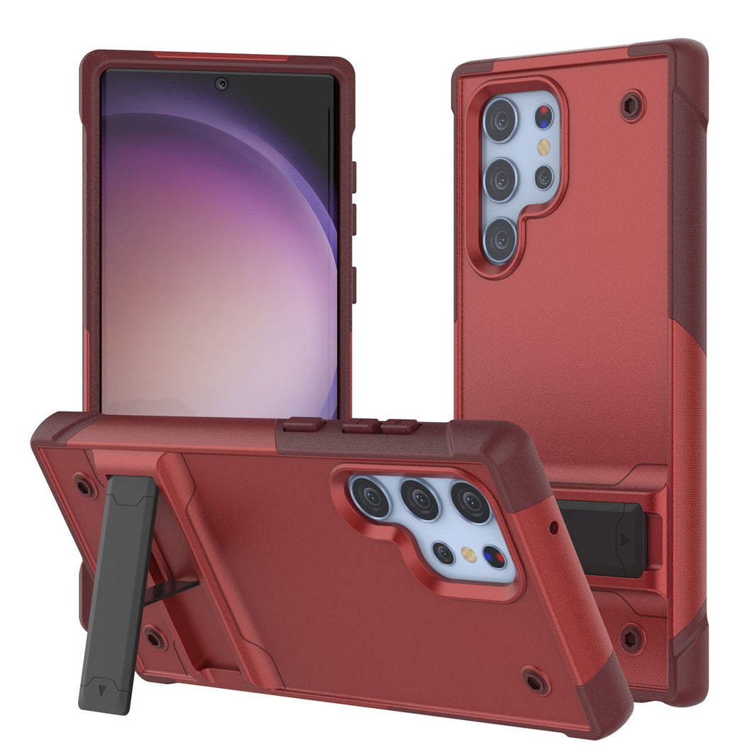 Funda Punkcase Galaxy S23 Ultra [Serie Reliance]: Cubierta protectora híbrida de grado militar con soporte incorporado [Rojo-Rosa]