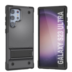 Funda para Galaxy S23 Ultra Punkcase [Serie Reliance] Protectora de Grado Militar Híbrida con Soporte Incorporado [Gris-Negro]