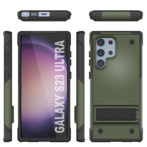 Punkcase Funda para Galaxy S23 Ultra [Serie Reliance] Cubierta protectora híbrida de grado militar con soporte incorporado [Verde Ejército-Negro]