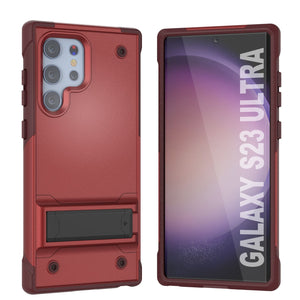 Funda Punkcase Galaxy S23 Ultra [Serie Reliance]: Cubierta protectora híbrida de grado militar con soporte incorporado [Rojo-Rosa]
