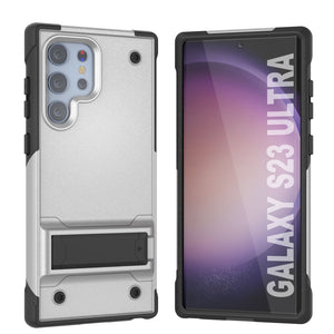 Funda Punkcase Galaxy S23 Ultra [Serie Reliance] Protectora Híbrida de Grado Militar con Soporte Incorporado [Blanco-Negro]