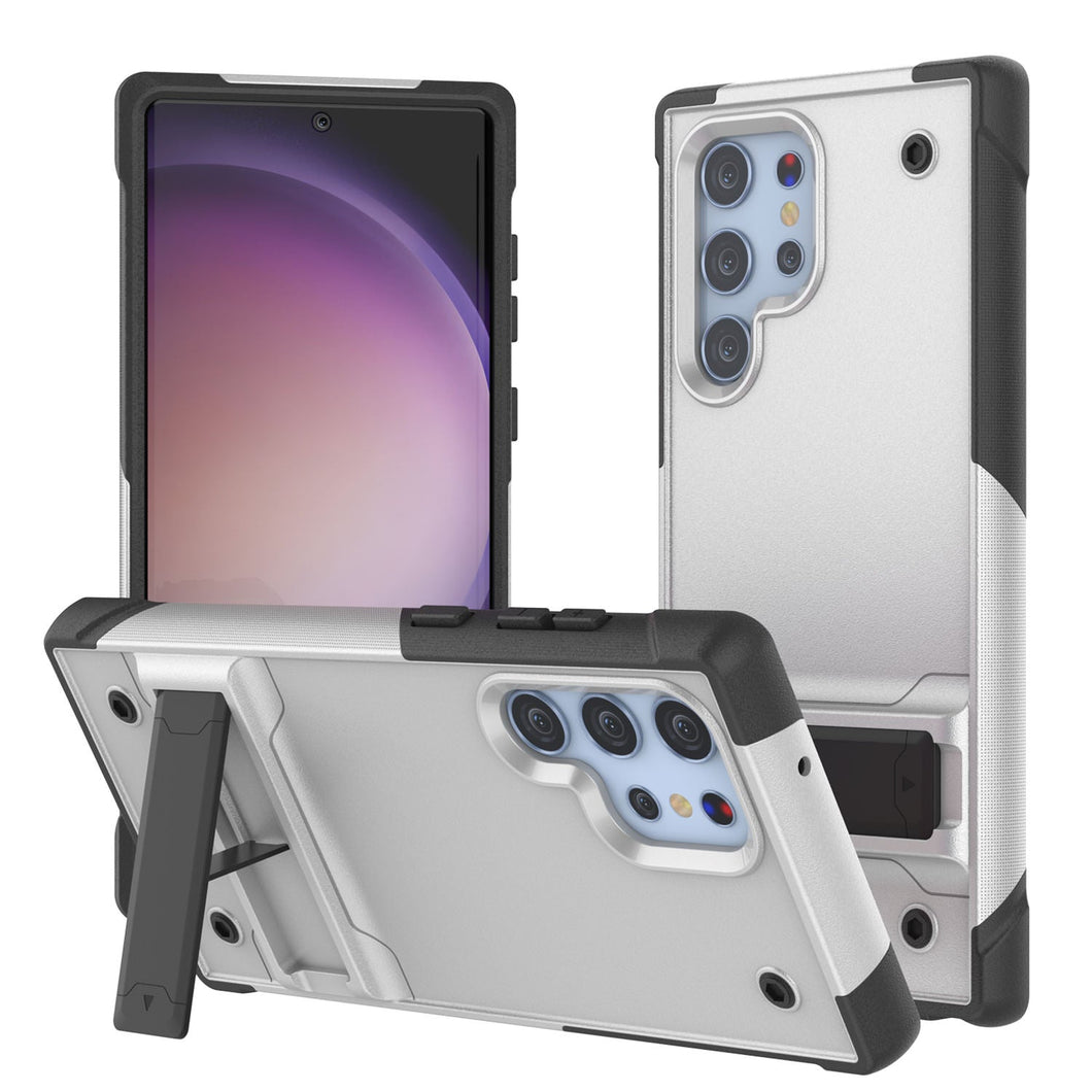 Funda Punkcase Galaxy S23 Ultra [Serie Reliance] Protectora Híbrida de Grado Militar con Soporte Incorporado [Blanco-Negro]
